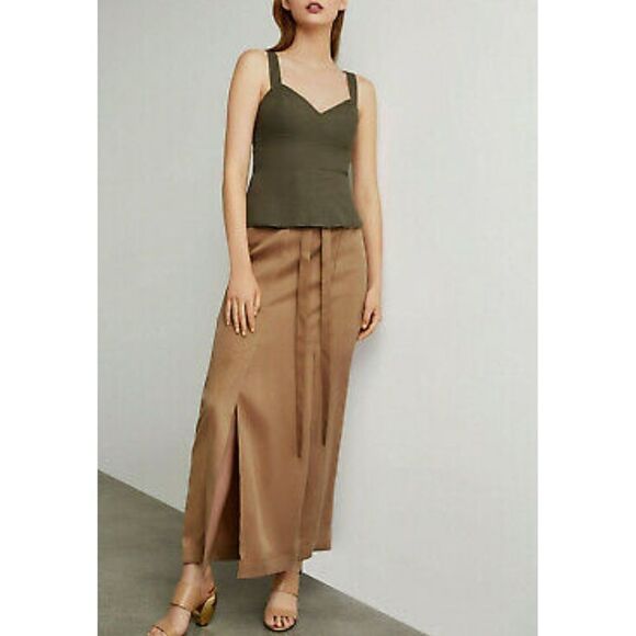 BCBGMAXAZRIA Paper Bag Tie-Waist Midi Maxi Skirt Slits Chestnut XS - Picture 7 of 14